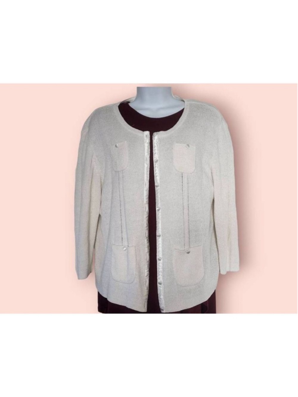 Sag Harbor White Fuzzy Cardigan
